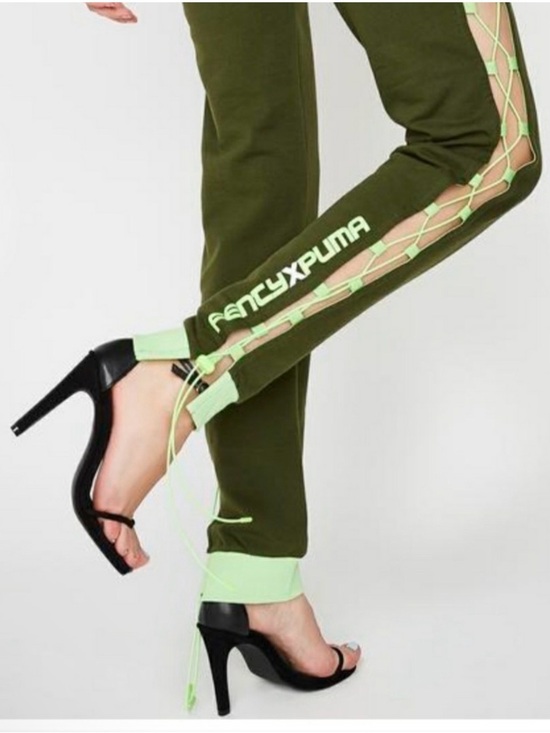 Puma Fenty Pants - Fenty x Puma Rihanna Lace-Up Joggers Olive Neon S